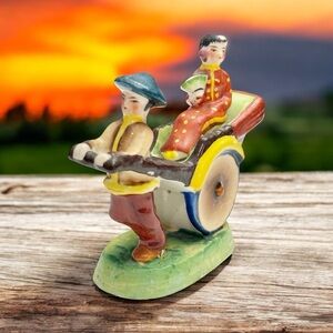 Vintage Rickshaw Driver with Woman in a Cart Wagon by Maito China Made in Japan